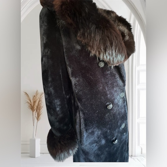 BORGFUR Black Fur-Trimmed Women's Coat by Lou Nierenberg GUC - Picture 5 of 15